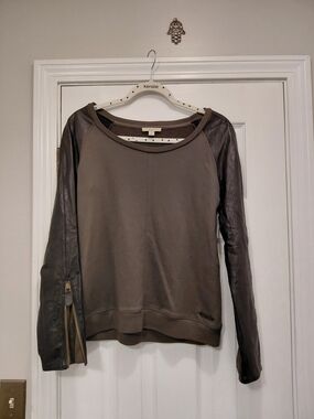 Burberry Knit Sweatshirt with Leather Sleeves